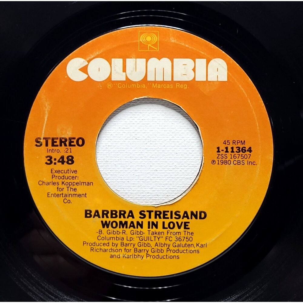 Barbra Streisand "Woman In Love / Run Wild" 45 RPM Columbia VG+